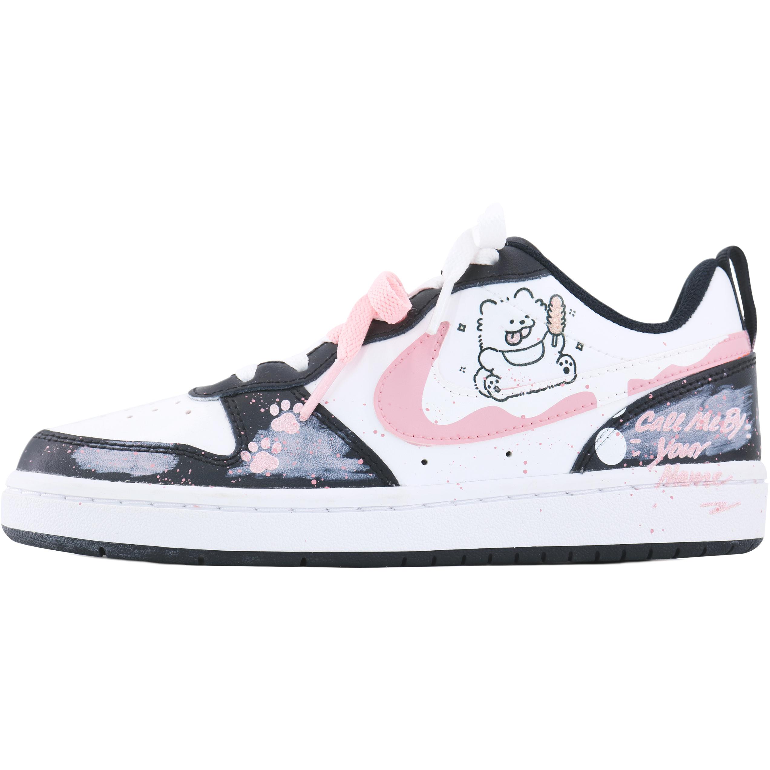 

Nike Court Borough Low 2 Leather Low top детские скейтборд-кроссовки White Black Pink