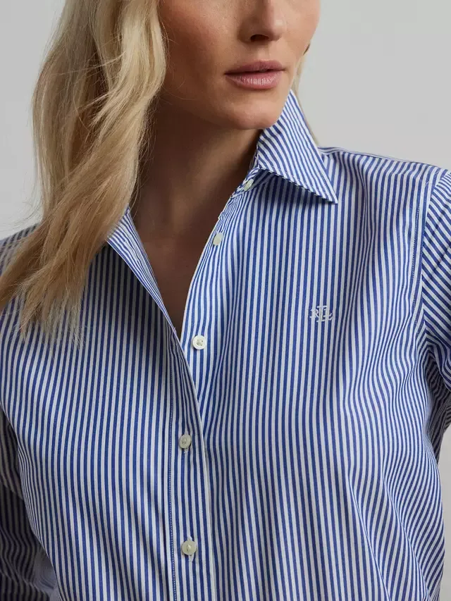 Рубашка Lauren Jamelko в полоску, легко моющаяся, сине-белая Ralph Lauren — фото 3