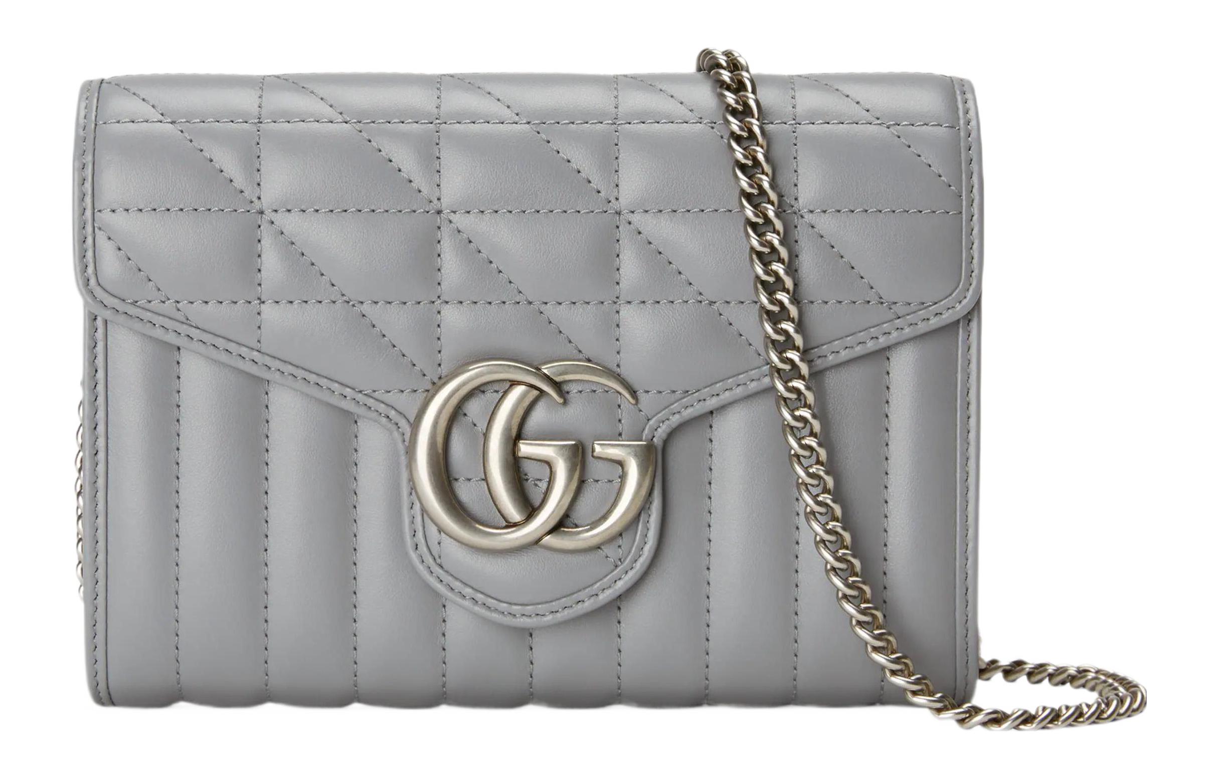 

Сумка-конверт из кожи GG Marmont, стеганая, через плечо, мини, женская, серая GUCCI