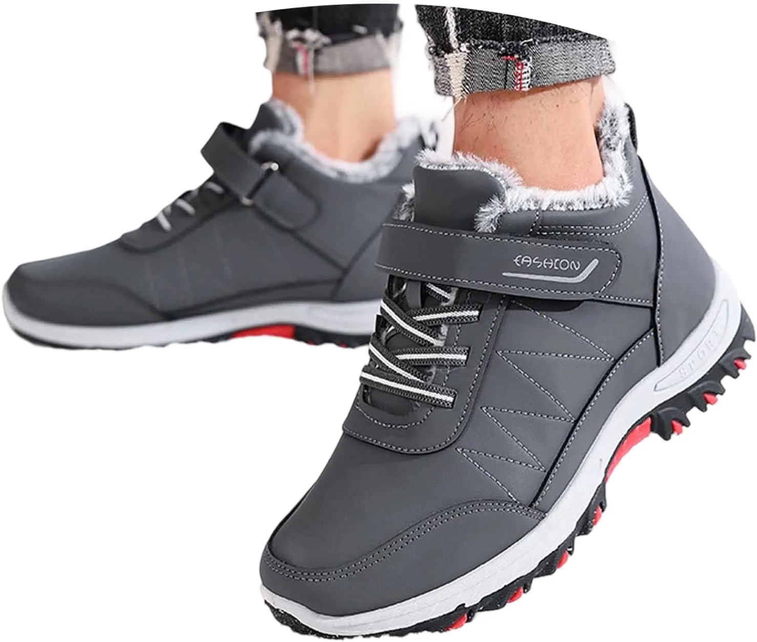 Мужские зимние ботинки Generic Snow boots, мужская зимняя обувь, ботинки на спине, функциональные, водонепроницаемые, модные, теплые, рабочая обувь, повседневная, нескользящие, с подкладкой, нескользящие, очень широкие Generisch, серый — фото 2