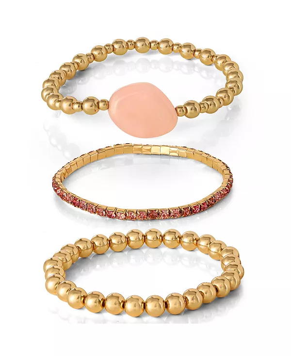 

Комплект из 3-х браслетов из бисера с драгоценными камнями и золотыми акцентами Jessica Simpson, pink