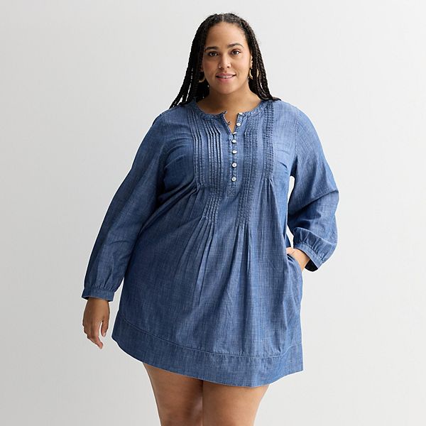 

Платье с защипами Plus size с длинным рукавом Sonoma Goods For Life, Dark Chambray