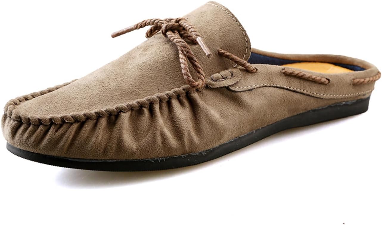 

Мужские замшевые лоферы с круглым носком, без задника, с кисточками, удобные, противоскользящие, повседневные мокасины, прогулок и работы Xiaoguli, коричневый