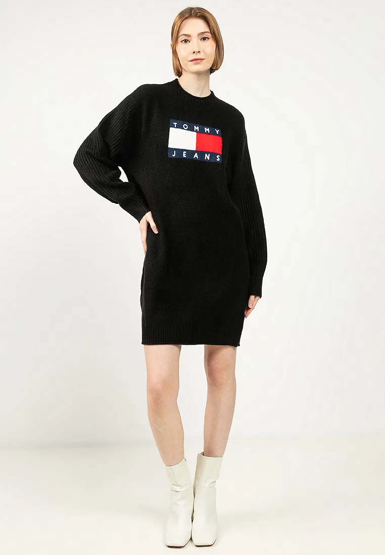 Платье-свитер мини, с флагом, Tommy Jeans Tommy Hilfiger, черный — фото 4