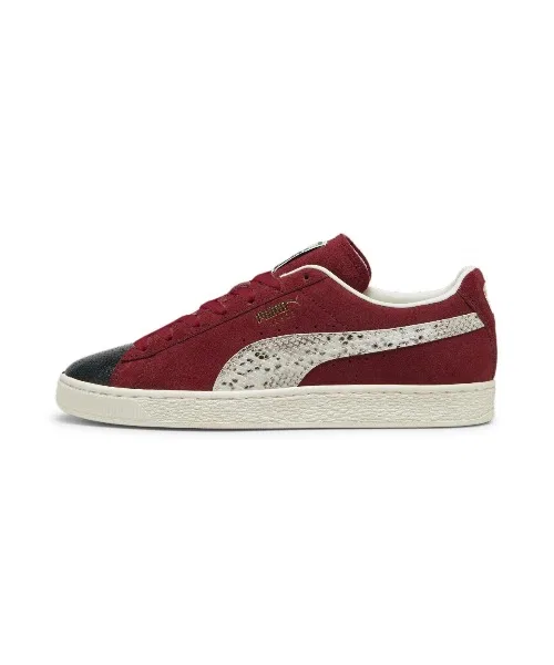 Мужские кроссовки PUMA SUEDE SPLIT из замши с кожаными вставками красные — фото 2