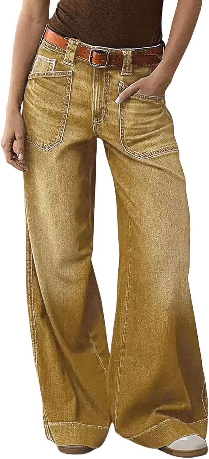 

Женские джинсы Low Rise Baggy с прямыми широкими штанинами