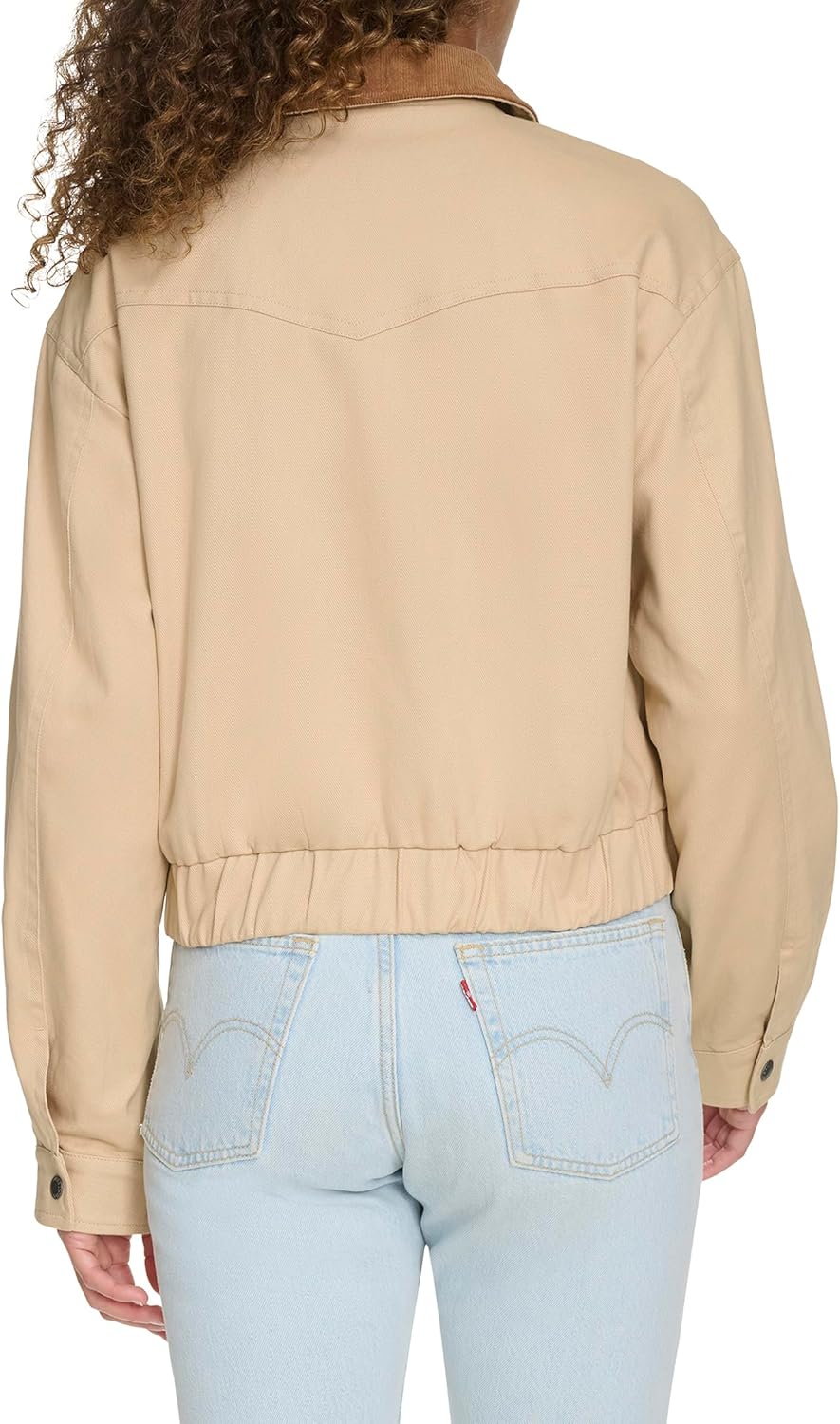 Женская куртка-бомбер Levi's хлопковая с воротником из вельвета, бежевый — фото 4