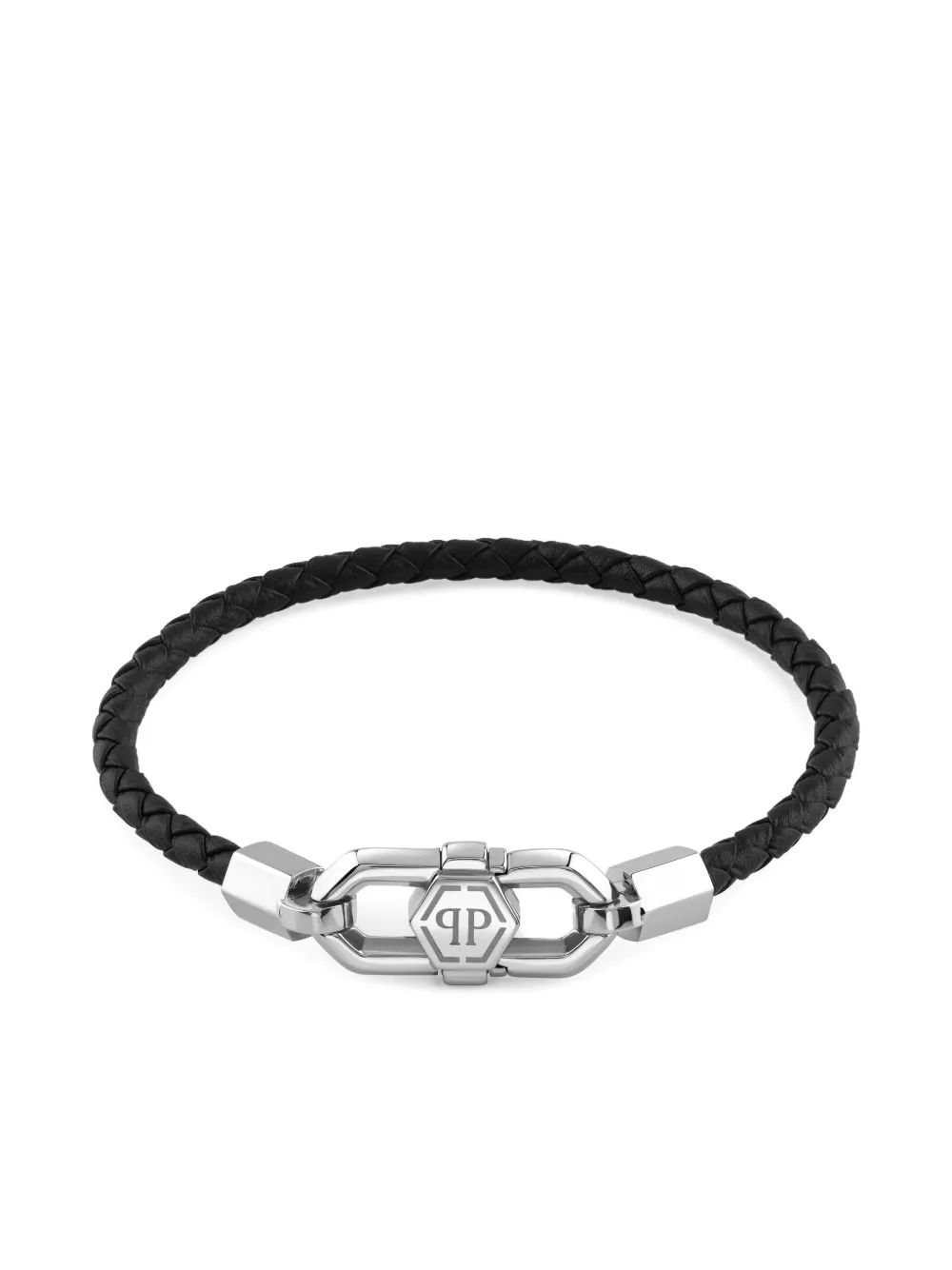 

Плетеный браслет из кожи Philipp Plein, серебяный