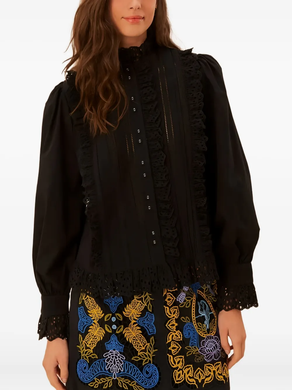 

Рубашка из хлопка с кружевом FARM Rio, черный