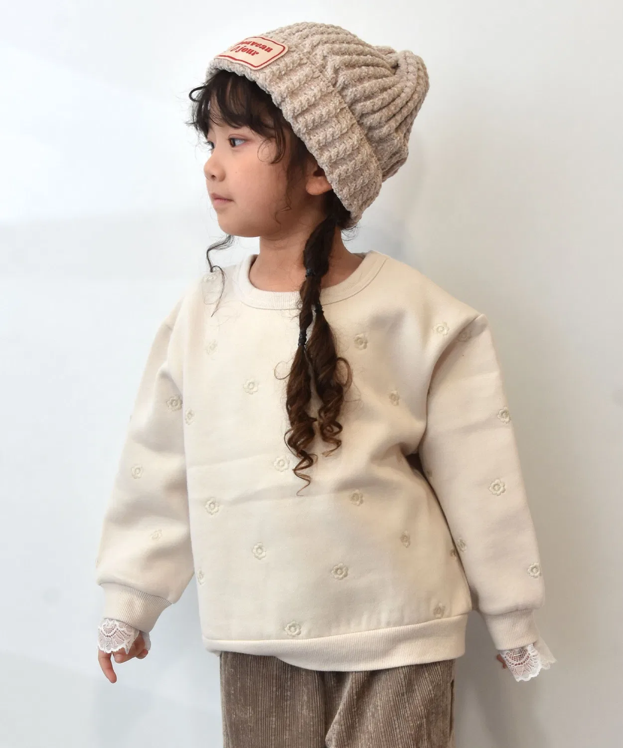 Детский свитшот SiShuNon kids с вышивкой цветов, бежевый
