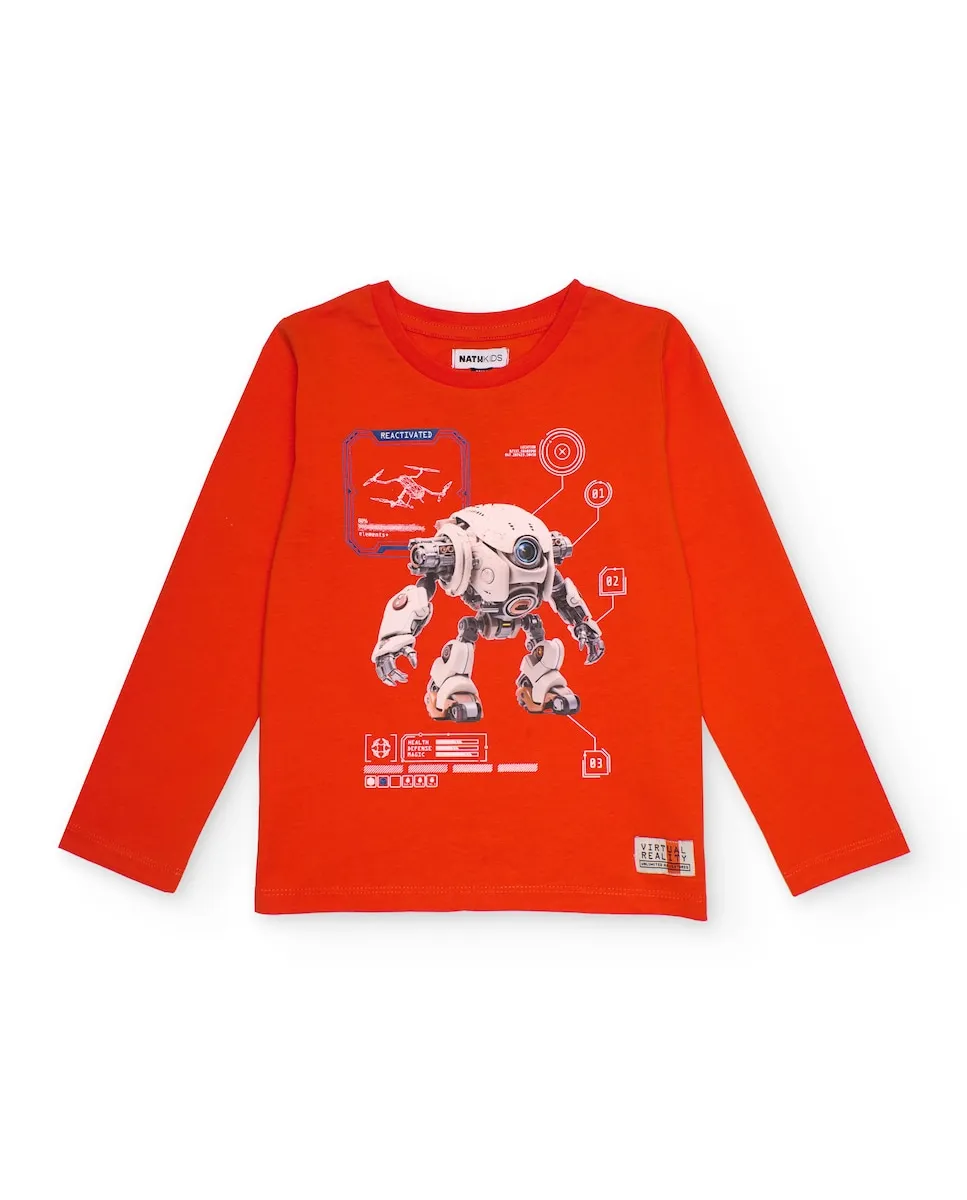 

Детская оранжевая футболка с длинными рукавами и принтом робота Tuc tuc