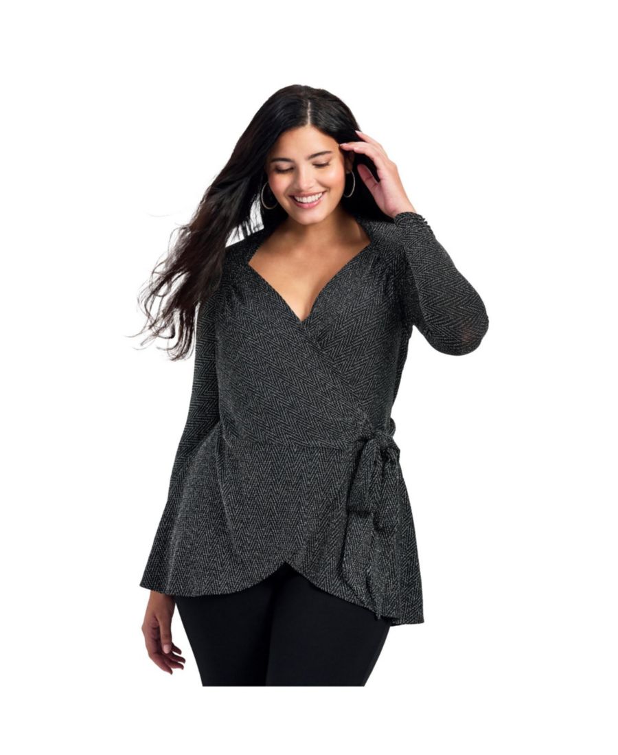 

Женский гламурный блестящий топ с запахом AVENUE, Black