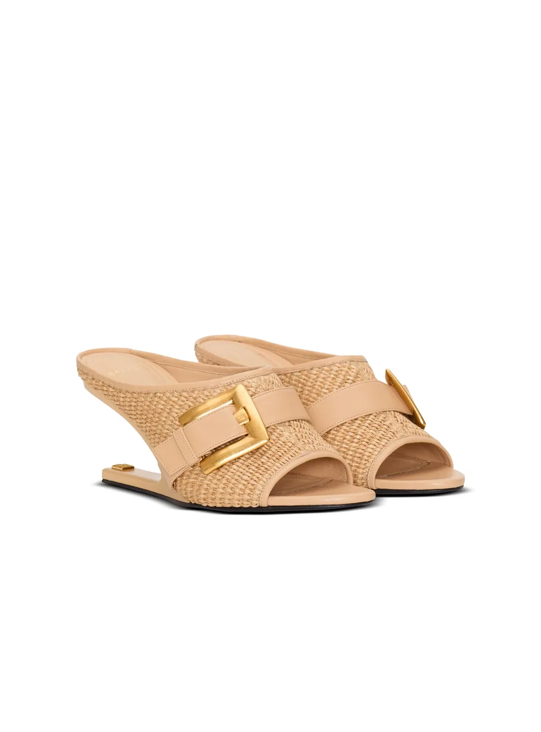 Мюли Anthem No Wedge из гладкой кожи и рафии BALMAIN, бежевый — фото 2
