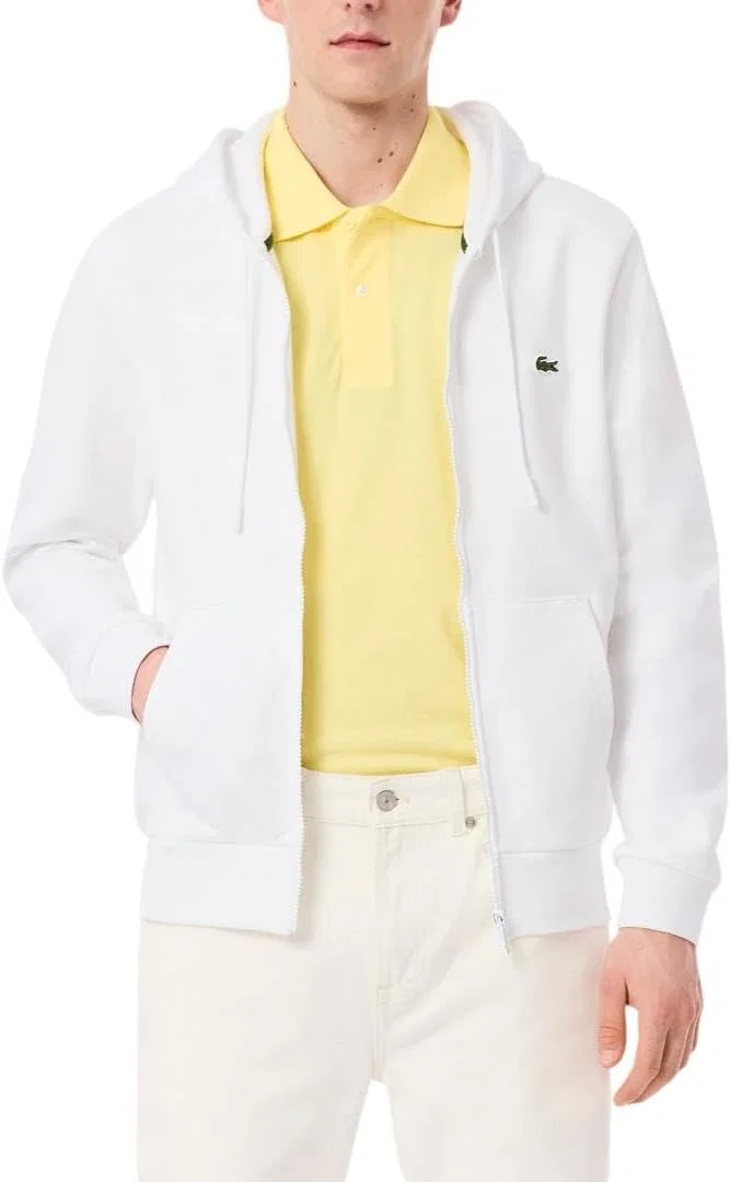 Мужская флисовая толстовка Lacoste классического кроя на молнии, белый — фото 4