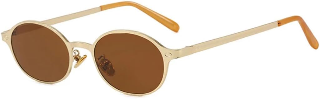 

Маленькие овальные солнцезащитные очки в стиле панк для женщин и мужчин, в металлической оправе, для вождения и путешествий, с защитой от УФ-излучения UV400 VVTWSSW, Gold Brown