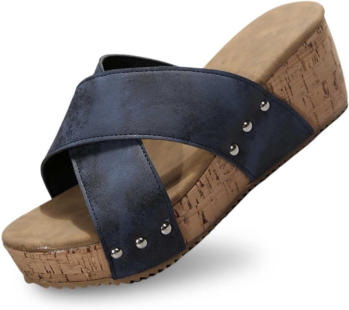 

Женские платформенные сандалии на танкетке с перекрестными ремешками, поддержкой свода стопы, удобные шлепанцы с открытым носком, пробковые повседневные сандалии, легкая обувь для прогулок, летняя повседневная обувь Zwrxw, темно-синий