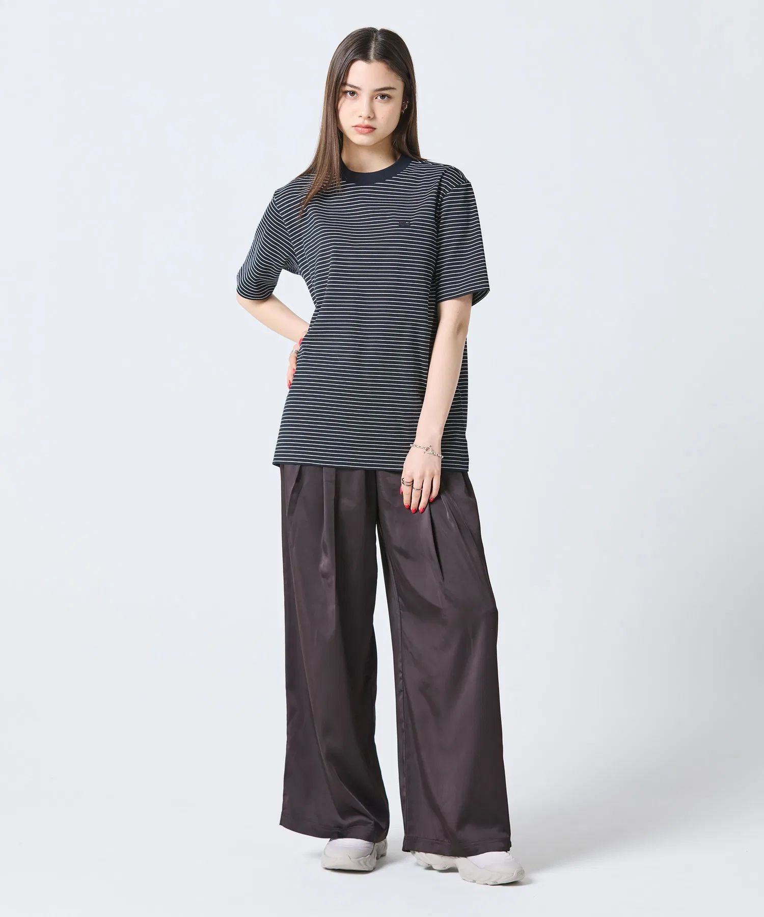 Брюки женские LACOSTE широкие из полиэстера, высокая талия, коричневые — фото 3
