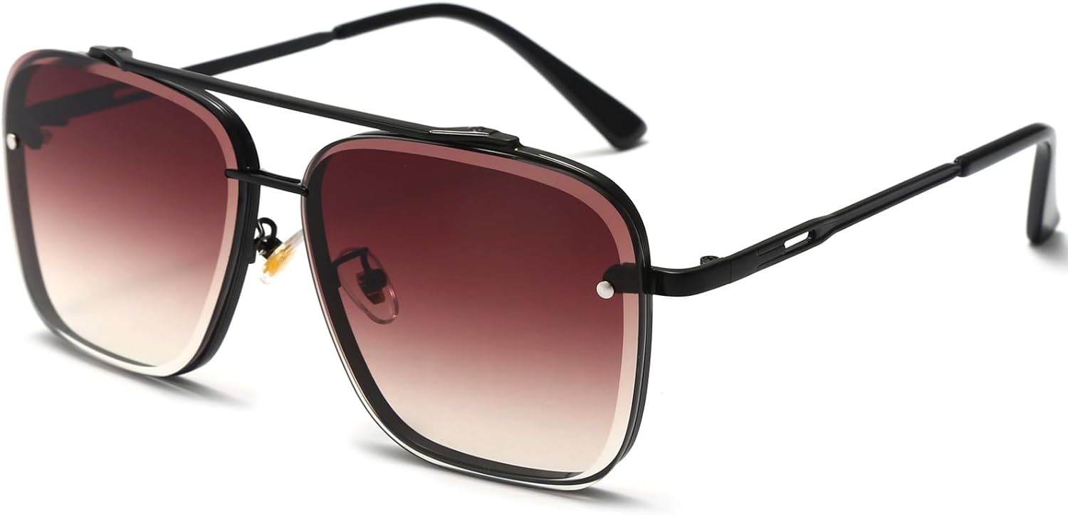 

Солнцезащитные очки AIEYEZO увеличенного квадратного размера для мужчин и женщин, модные квадратные очки-авиаторы в металлической оправе с градиентным переходом цвета, Black/Brown Gradient