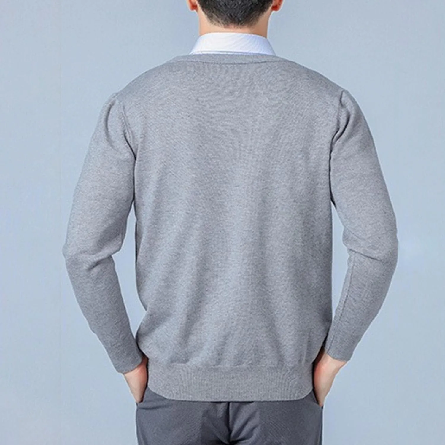 Мужской свитер V-образный вырез легкий базовый пуловер — фото 4