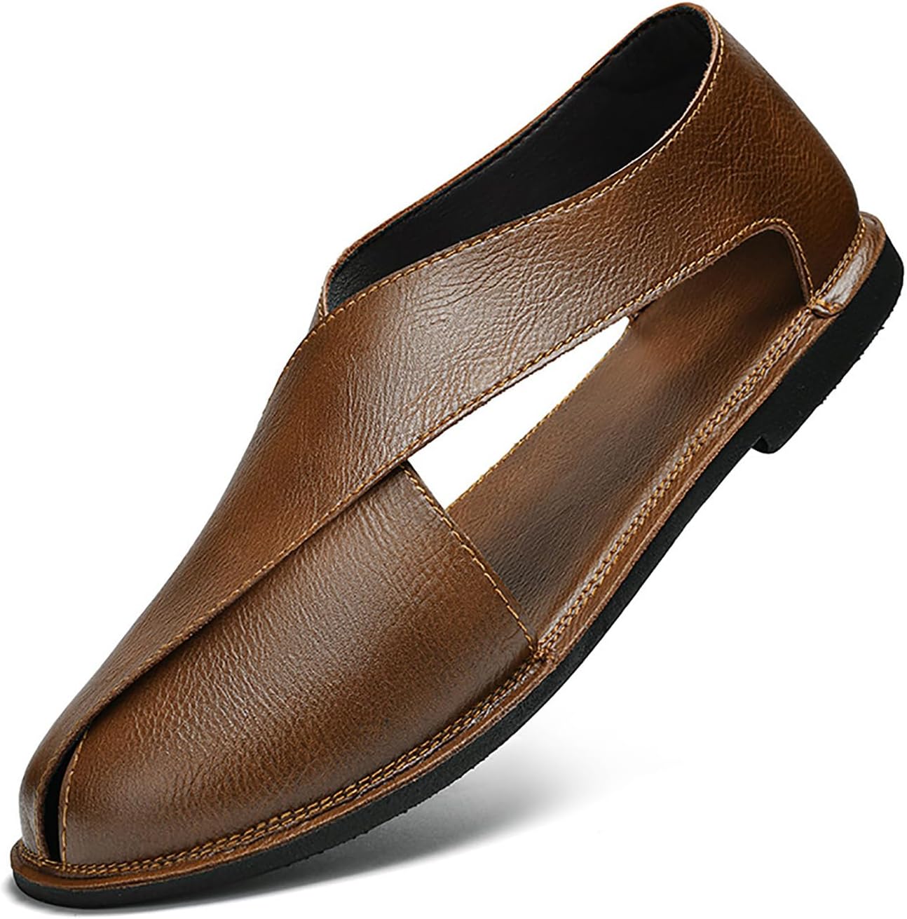 

Мужские сандалии из натуральной кожи с мягкой подошвой, летние удобные шлепанцы, мягкая обувь для прогулок и вождения, повседневные пляжные сандалии типа 'рыбак' Mviobuy, коричневый