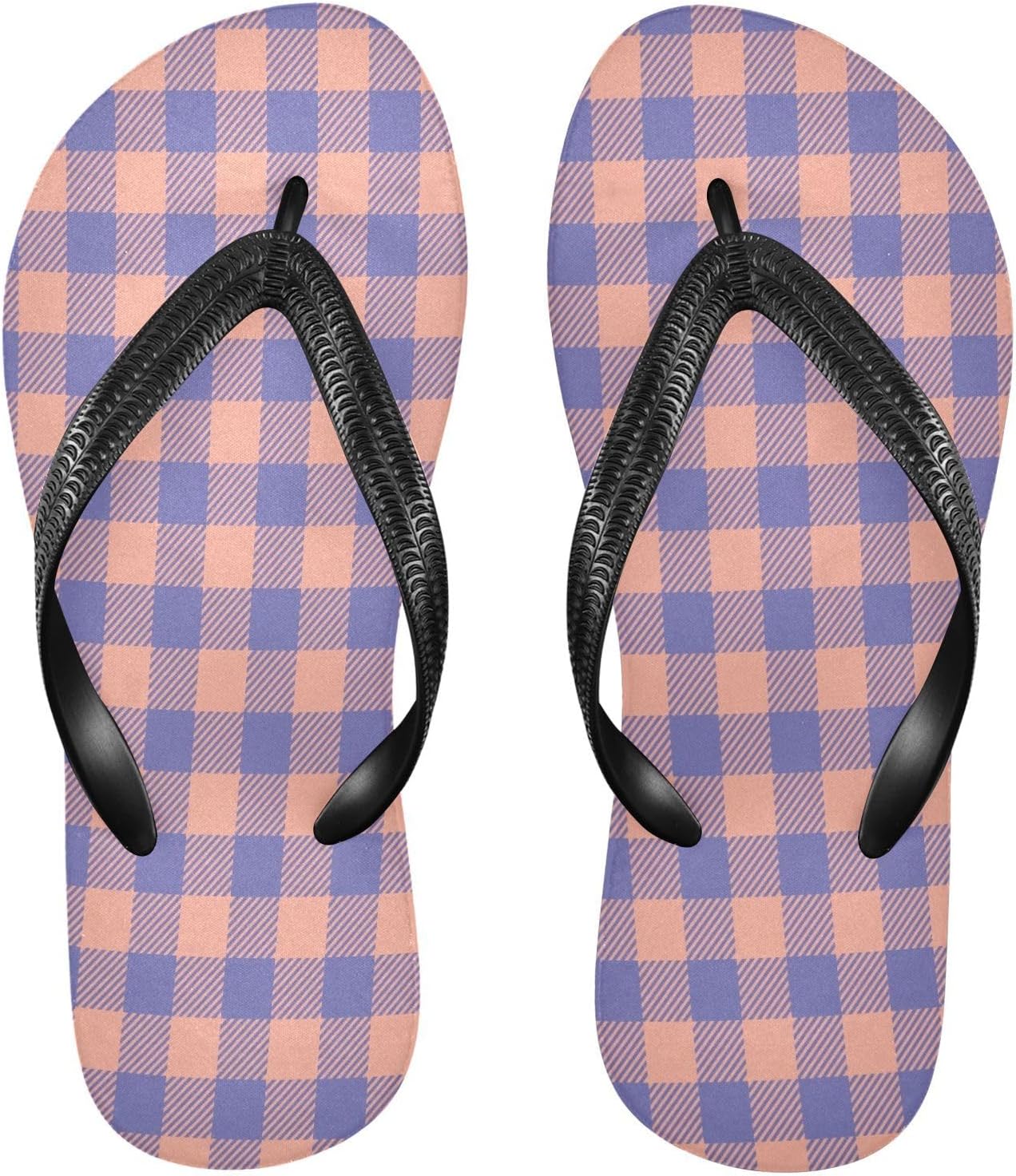 

Вьетнамки с синим клетчатым узором «буффало», пляжные шлепанцы для душа, резиновые нескользящие летние тапочки для ходьбы для мужчин и женщин Sinestour