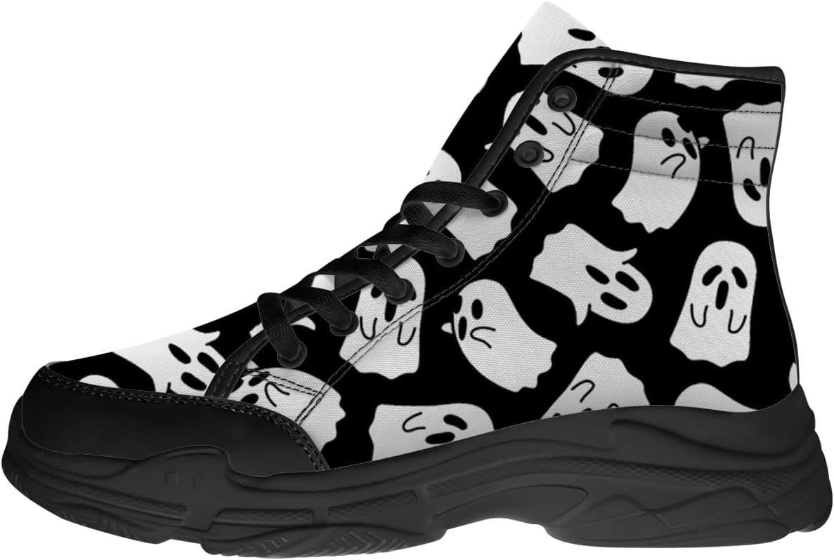 

Мужские и женские кроссовки на высокой подошве с принтом «Призраки», праздничные кеды на шнуровке для Хэллоуина, подарки для него и для нее Generic, белый/черный