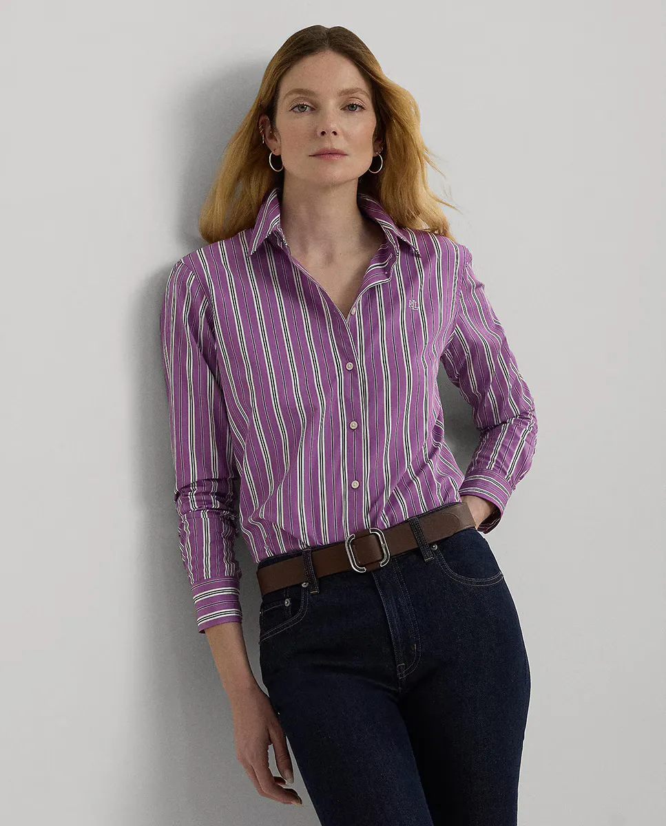 

Полосатая женская рубашка из хлопка Lauren Ralph Lauren, цвет Lila