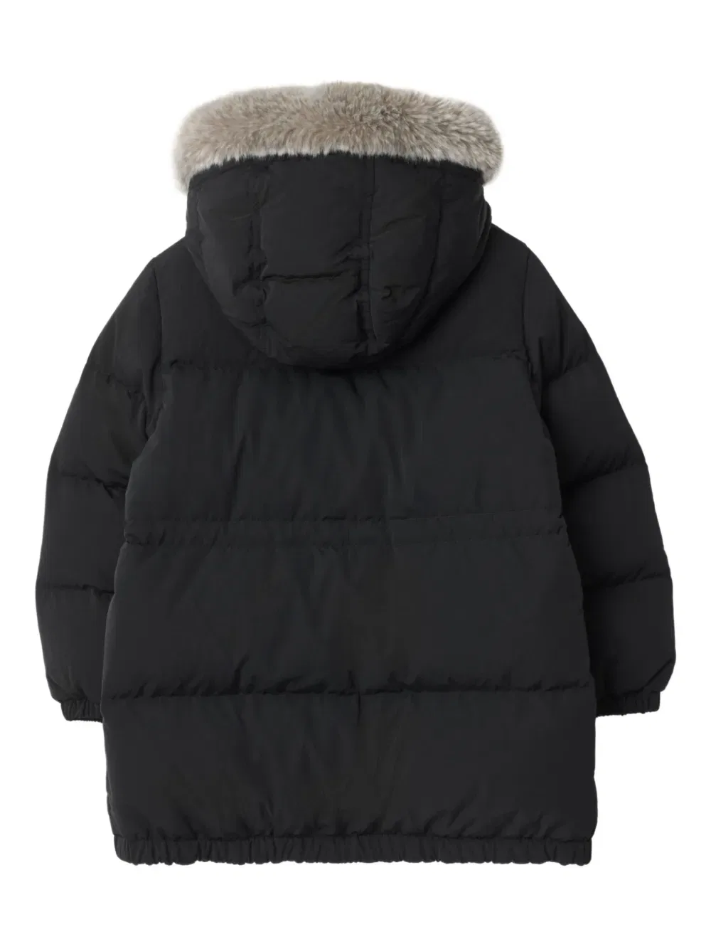 Пуховое пальто с капюшоном из искусственного меха Burberry Kids, черный — фото 2