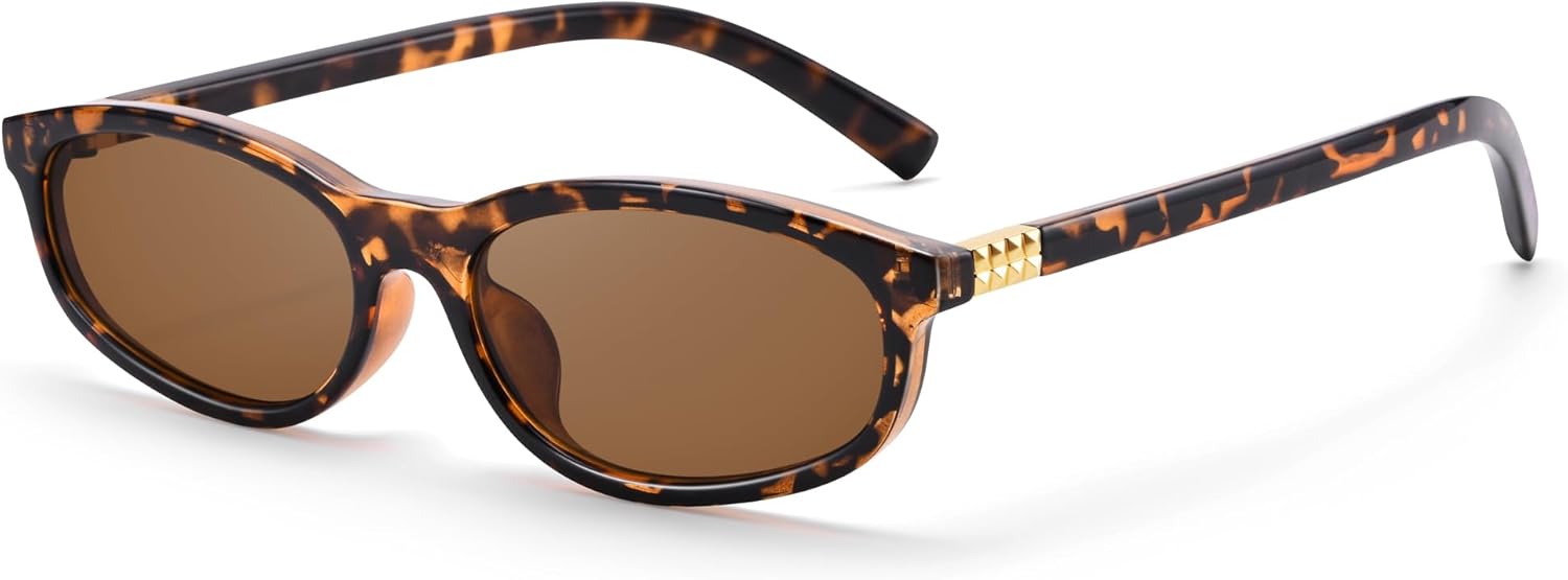 

Солнцезащитные очки COASION в стиле ретро овальной формы 90-х для женщин - маленькие винтажные солнцезащитные очки "кошачий глаз" в стиле Y2k, Tortoise Frame/Brown Lens