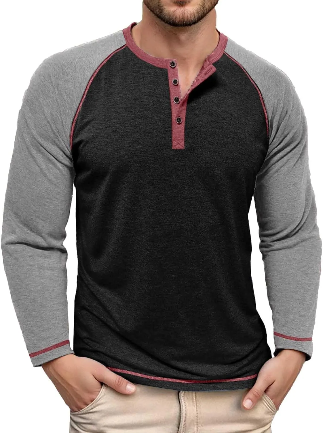 

Мужская классическая хенли с длинным рукавом