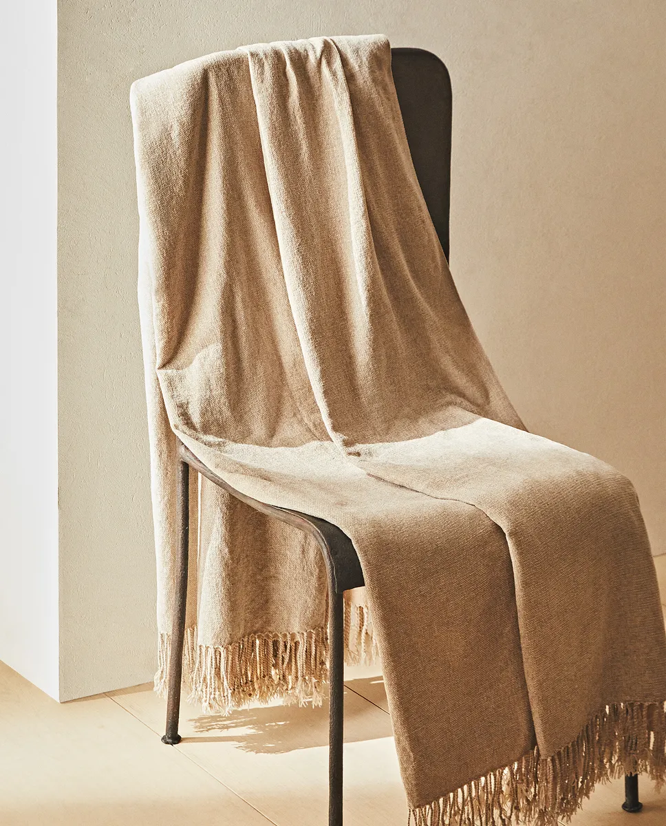 

Плед из синели xl Zara Home, светло-бежевый