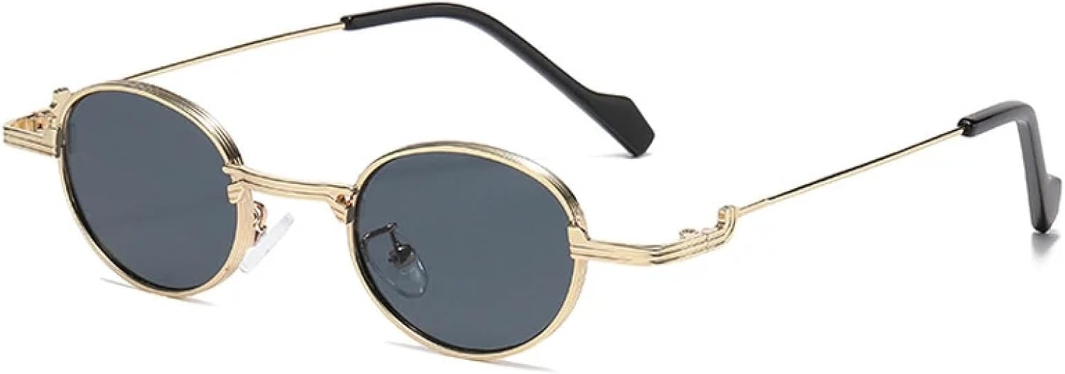 

Ретро уникальные овальные солнцезащитные очки в металлической оправе для женщин, модные, с прозрачными линзами Ocean, защита от УФ-излучения UV400, модные для мужчин, в стиле панк UATXTAU, Golden Grey