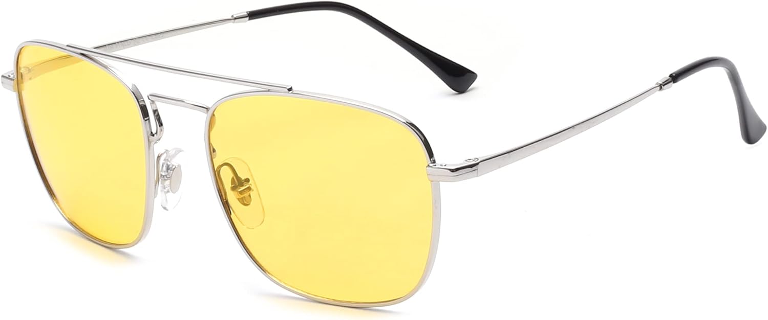 

Солнцезащитные очки JIM HALO Retro Square Aviator с линзами из высококачественного стекла и плоскими металлическими линзами, для мужчин и женщин, Silver Frame / Polarized Yellow Lens（not Glass Lens）