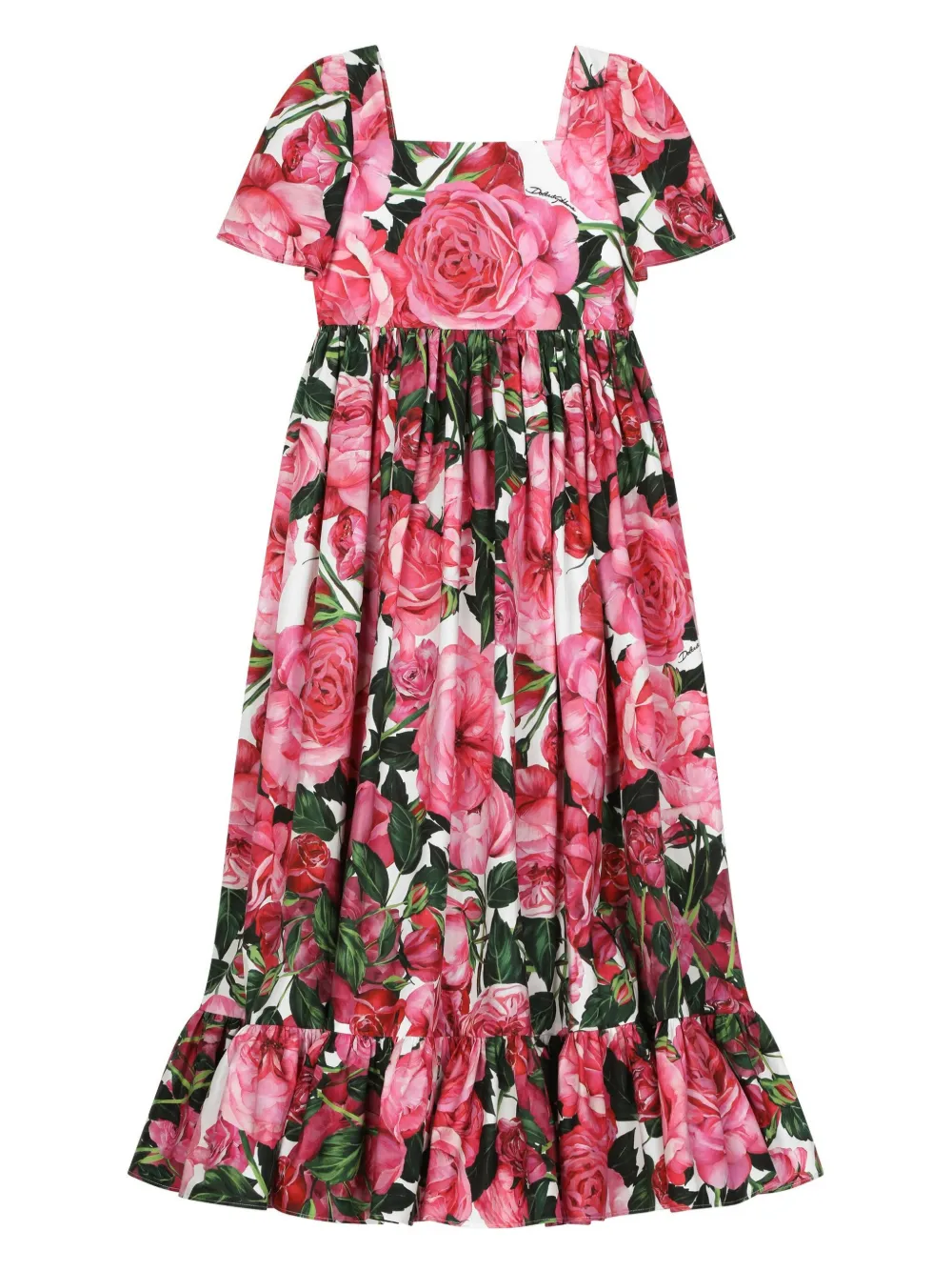 

Поплиновое платье с цветочным принтом Dolce & Gabbana Kids, розовый
