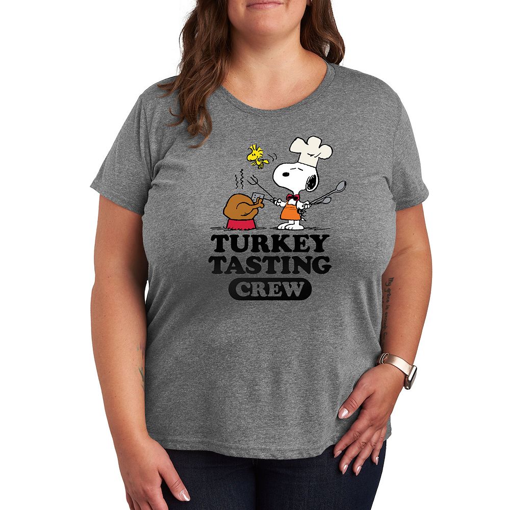 

Футболка с рисунком Plus Peanuts Snoopy and Woodstock Turkey Tasting Crew Licensed Character, цвет Heather Gray