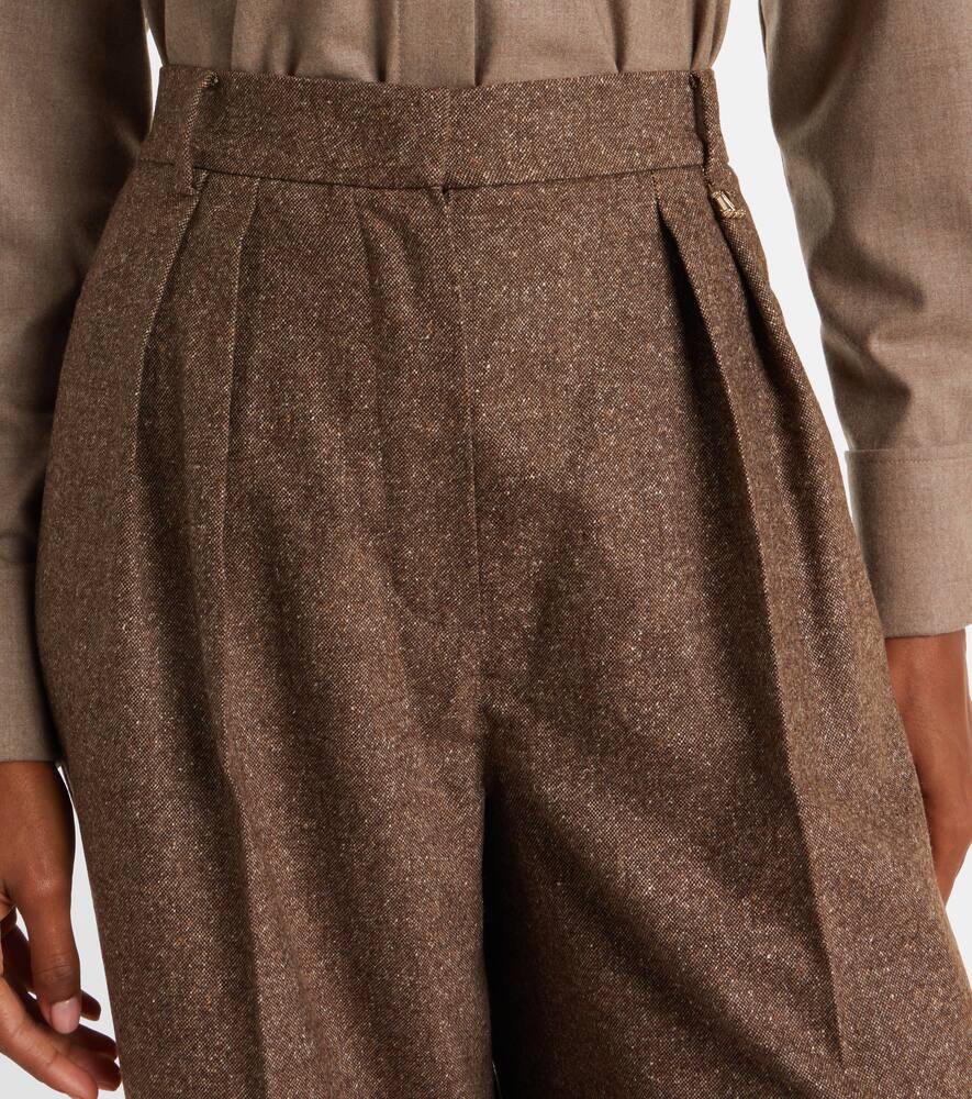 Брюки брава с широкими штанинами из смеси шерсти и шелка Max Mara, Cuoio — фото 4