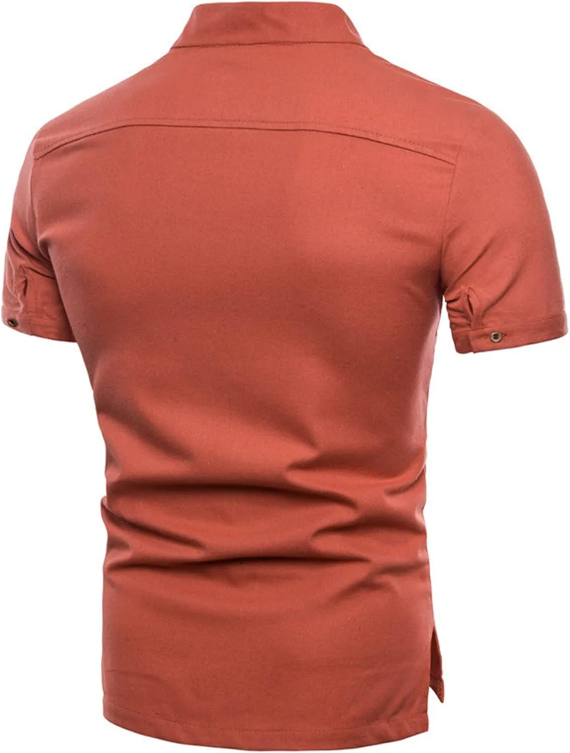 Мужская хлопковая льняная рубашка-поло Henley с коротким рукавом Slim Fit — фото 2