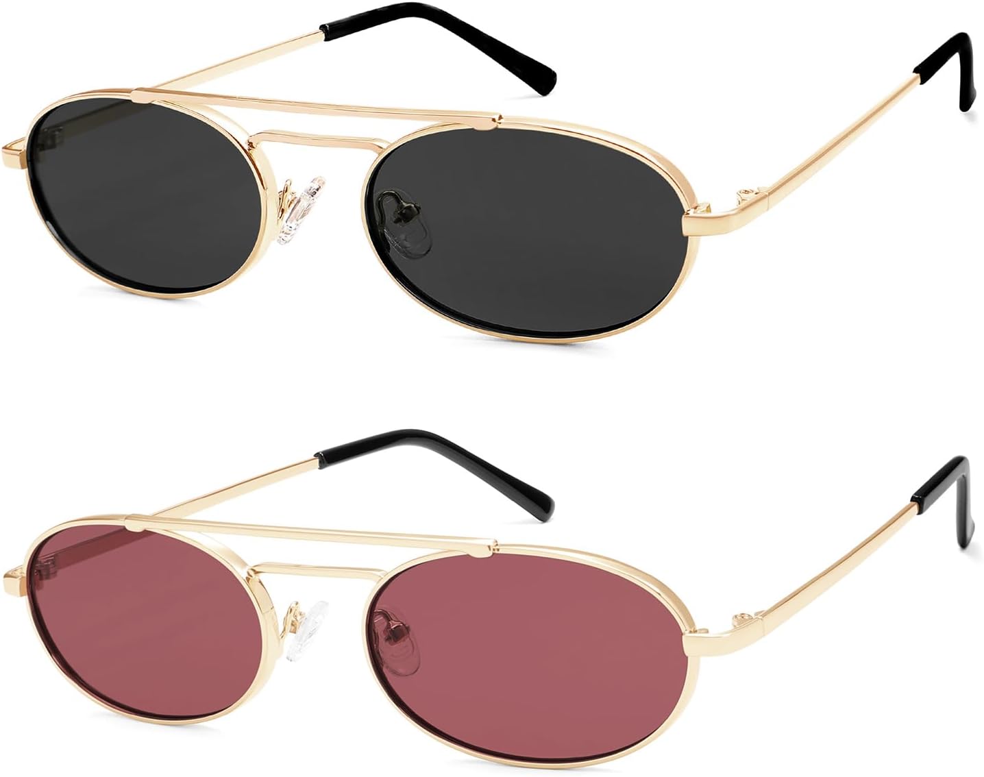 

Овальные модные ретро-солнцезащитные очки с двойной перемычкой для женщин и мужчин, 90-е годы, узкие винтажные маленькие солнцезащитные очки AR81048 HERJOUR, Gold/Black+gold/Wine Red