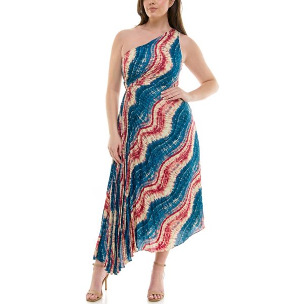 

Женское платье с одним плечом и плиссировкой Nicole Miller, цвет tye dye wave