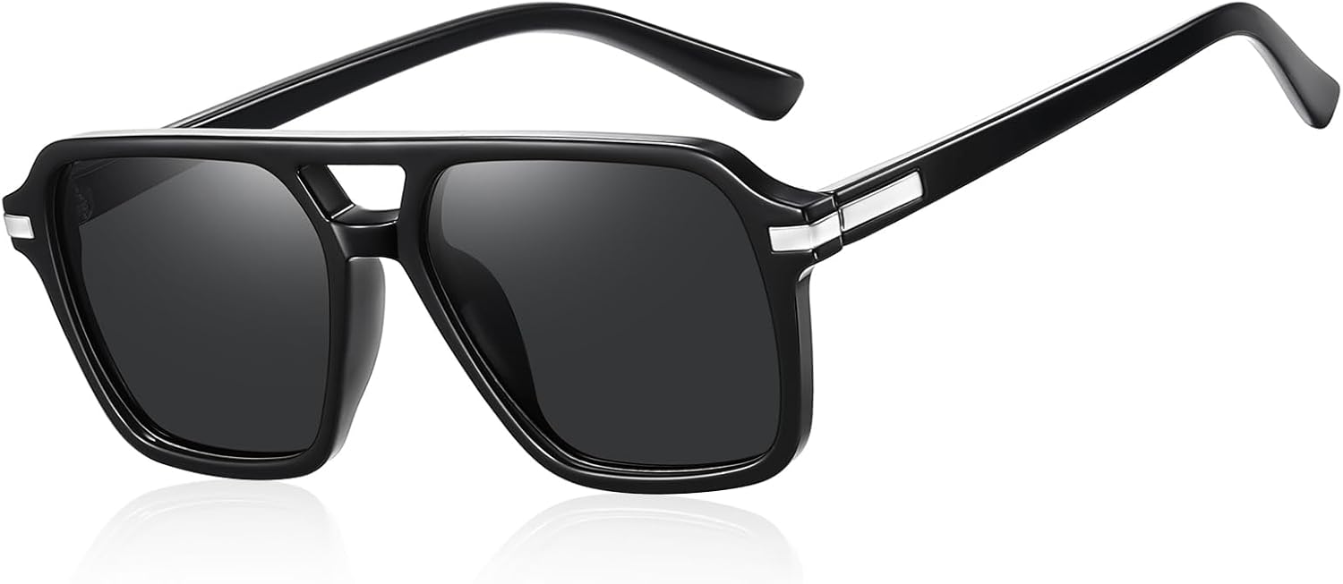 

Солнцезащитные очки Wzerry Retro Aviator для женщин и мужчин, модные классические квадратные очки-авиаторы с двойной перемычкой, в стиле 70-х и 80-х, Black Frame/Gray Lens