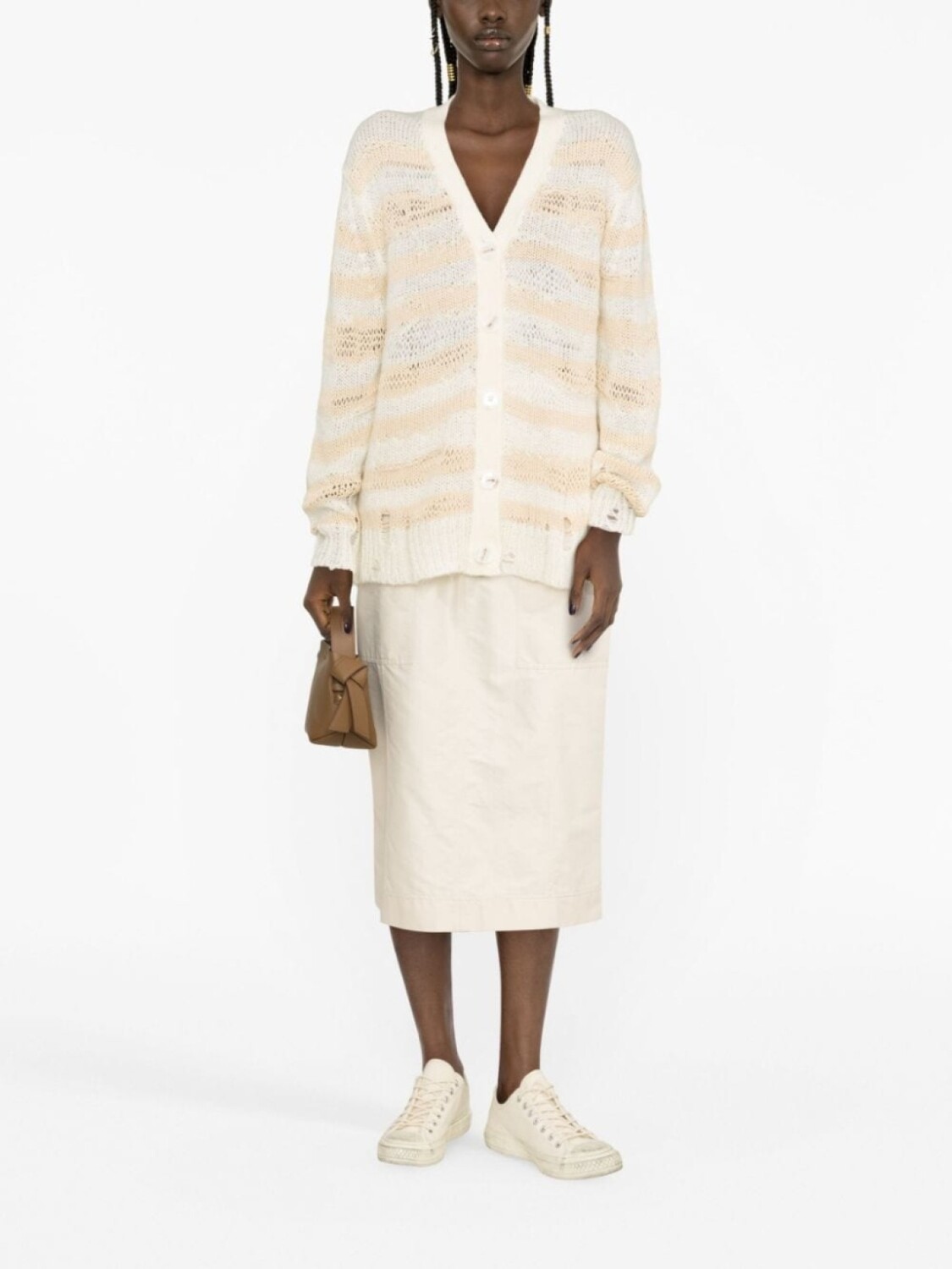 Acne Studios полосатый кардиган с эффектом потертости, нейтральный цвет — фото 2