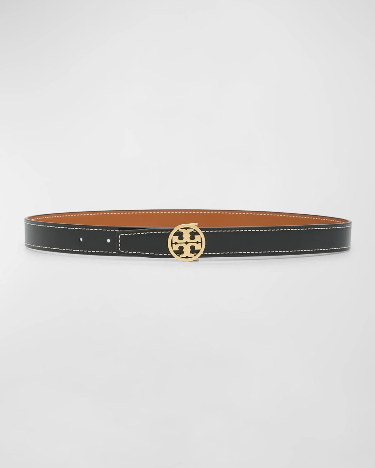 

Двусторонний ремень Miller из гладкой кожи Tory Burch, цвет Black Whiskey Gold