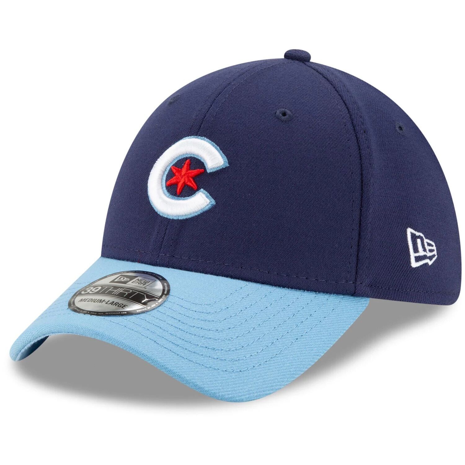 

Мужская кепка New Era темно-синяя/голубая Chicago Cubs 2021 City Connect 39THIRTY Flex Hat