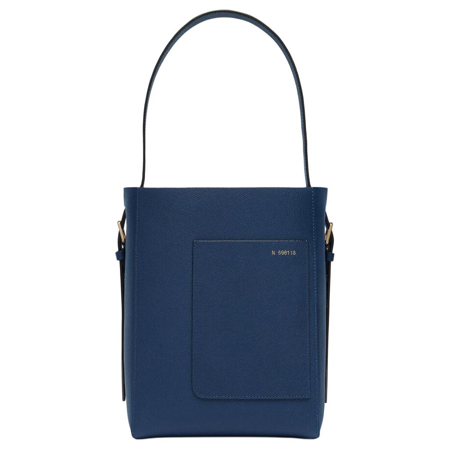 

Мини-сумка ведро из телячьей кожи через плечо женская сапфирово-синяя Valextra