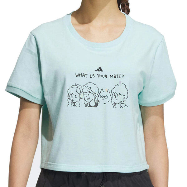 Футболка graphic crop t-shirt 'teal black' Adidas, мультиколор — фото 3