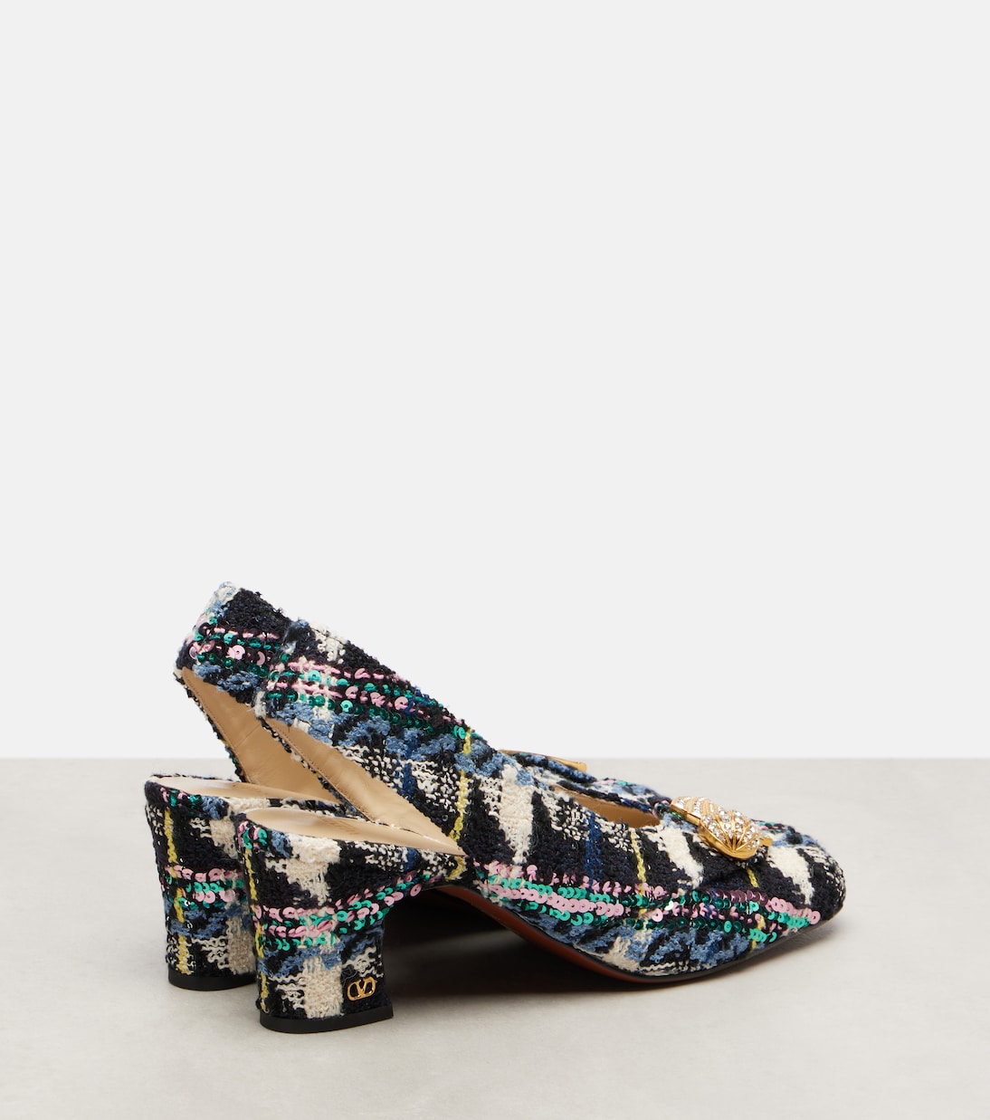 Туфли-лодочки Adamantine 60 из твида с открытой пяткой Valentino Garavani, Multicolor-Navy — фото 2