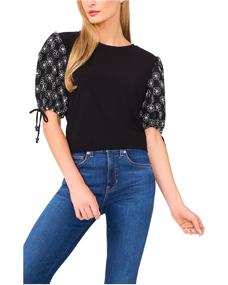 

Топ CeCe Embroidered Balloon Sleeve Knit Top, цвет Rich Black