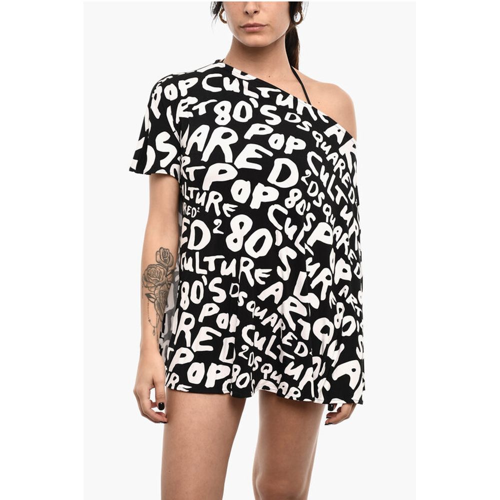 

Двухцветное мини-пляжное платье с логотипом по всей поверхности Dsquared2, Black and White