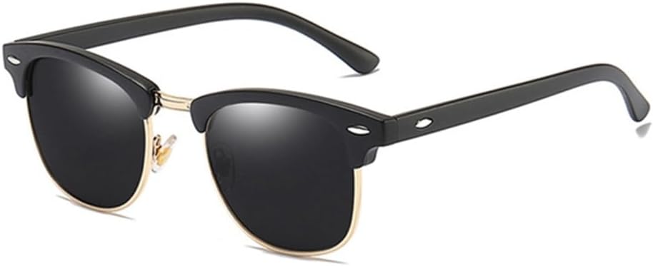 

Классические солнцезащитные очки в полуободковой оправе с поляризацией для мужчин и женщин, ретро-стиль, с заклепками, маленькие солнцезащитные очки для мужчин, черные, с антибликовым покрытием VFDHN, Black Gold Black