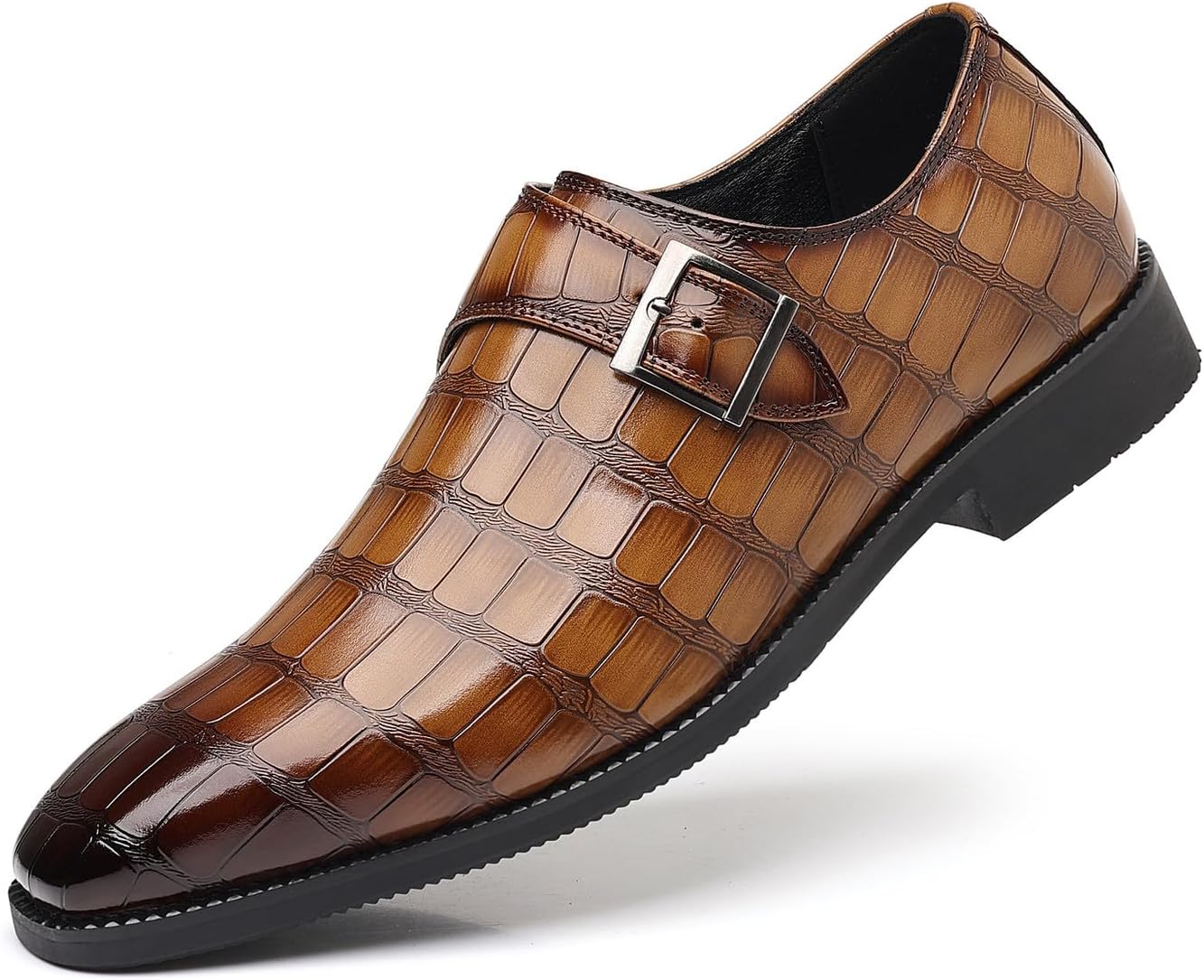 

Мужские классические туфли Santimon с крокодиловым принтом и застежкой-монахом, классические туфли-оксфорды на свадьбу и в офис, Tan